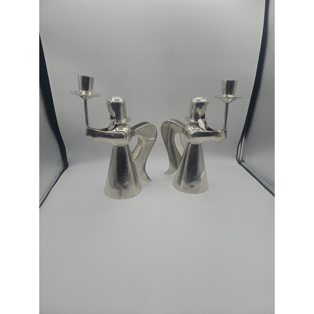 2 Vintage Pura-Banka Tin Angel Candlestick Candle Holder 11 ins Tall